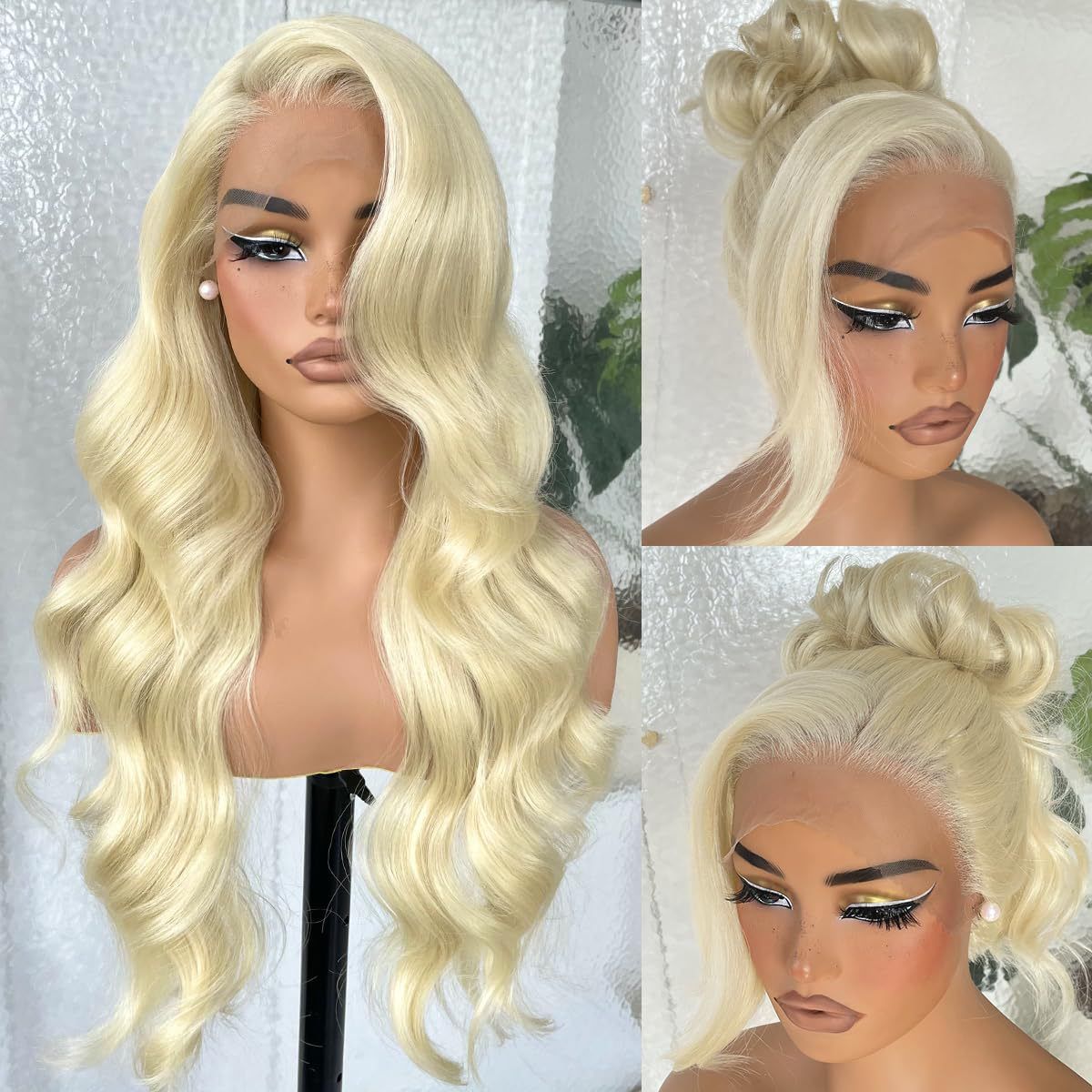 HX-M1613-New European and American women's front lace synthetic headband wig with large waves and rose net, long curly hair