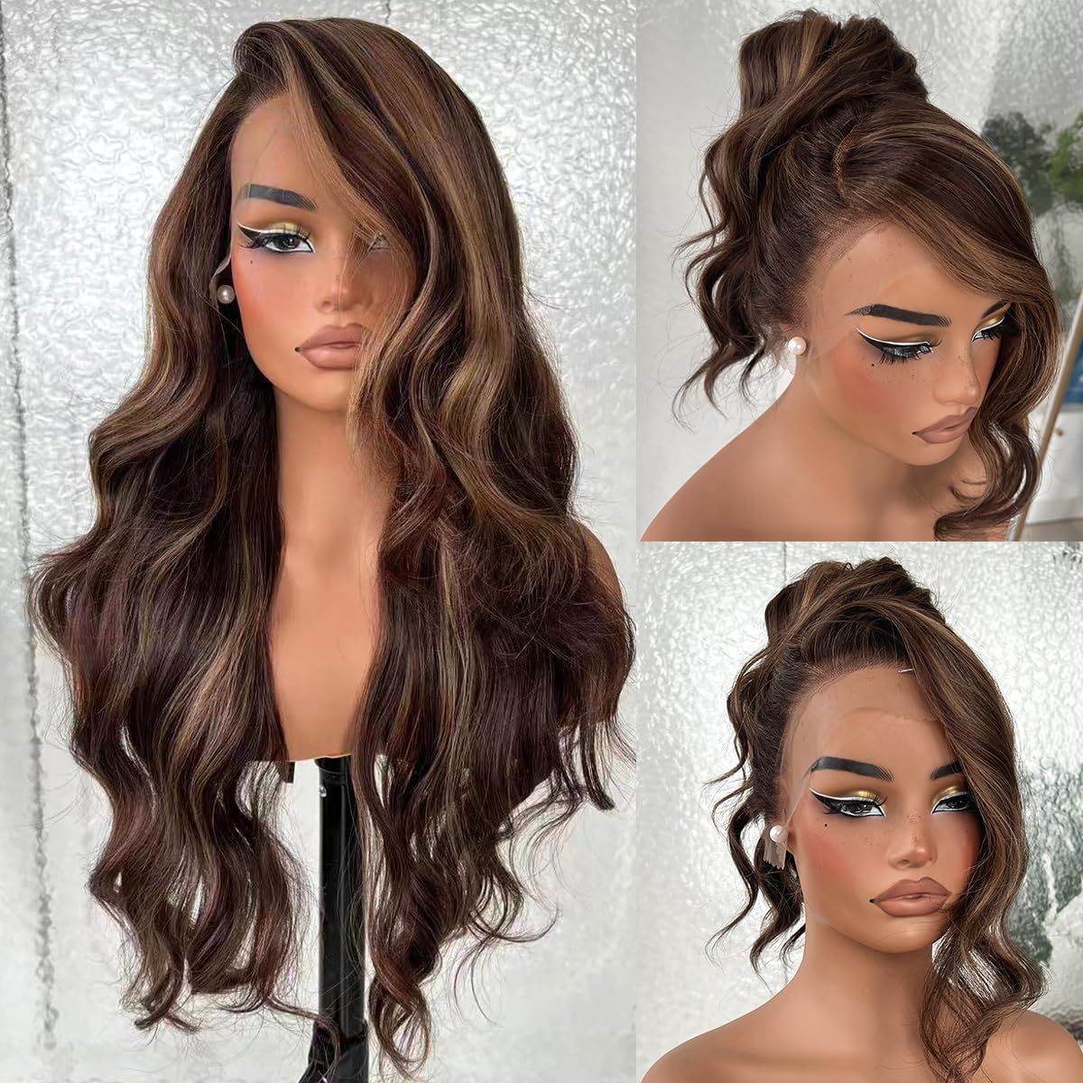 HX-M1613-New European and American women's front lace synthetic headband wig with large waves and rose net, long curly hair