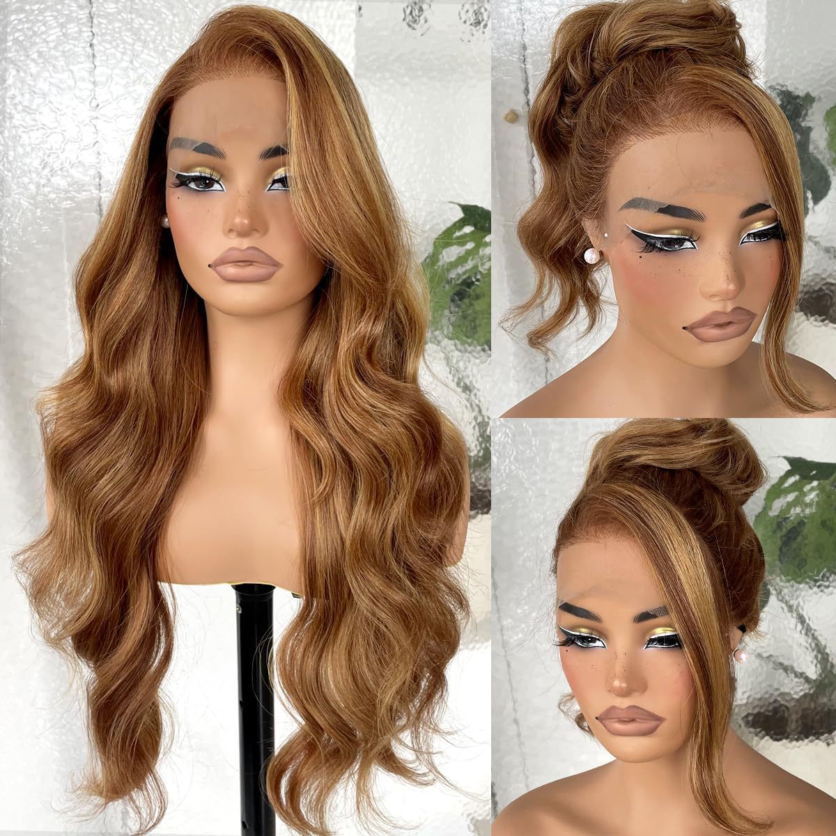 HX-M1613-New European and American women's front lace synthetic headband wig with large waves and rose net, long curly hair