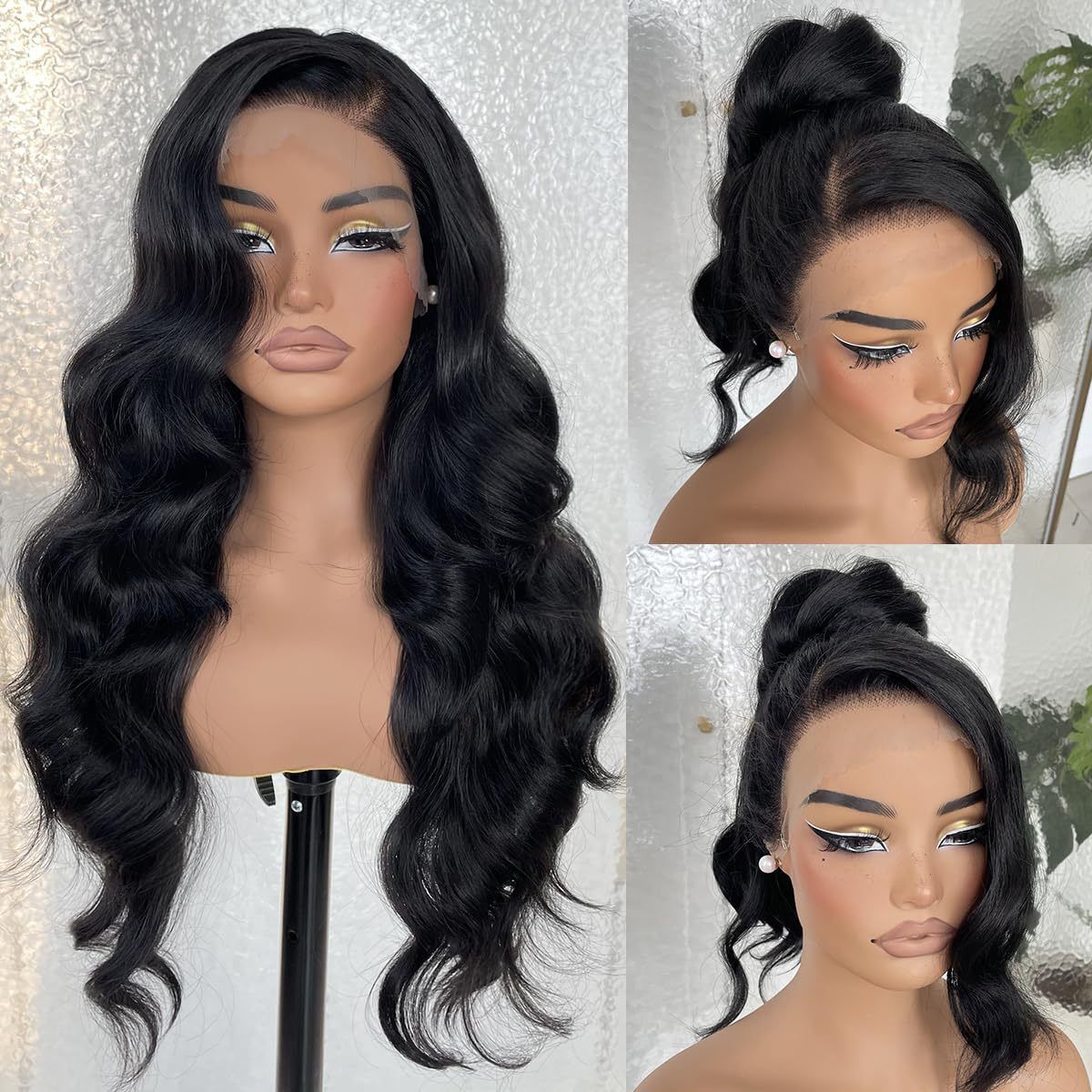 HX-M1613-New European and American women's front lace synthetic headband wig with large waves and rose net, long curly hair
