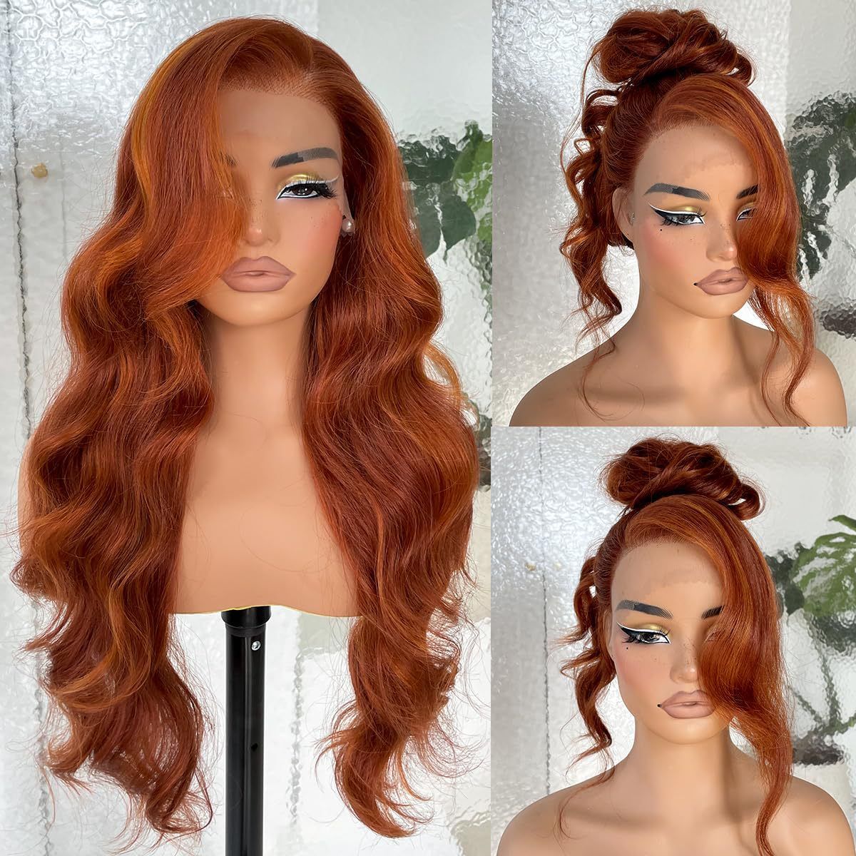 HX-M1613-New European and American women's front lace synthetic headband wig with large waves and rose net, long curly hair