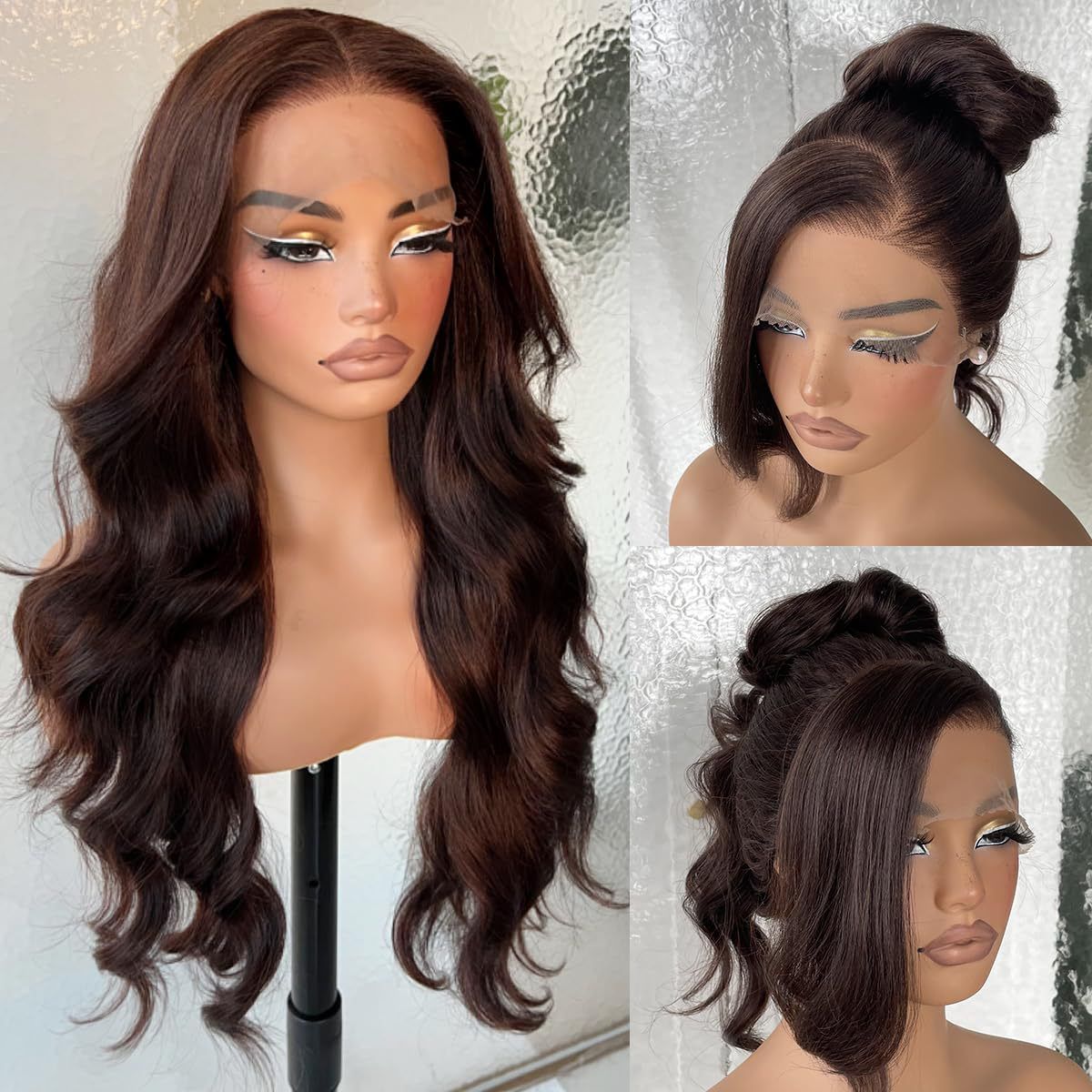 HX-M1613-New European and American women's front lace synthetic headband wig with large waves and rose net, long curly hair