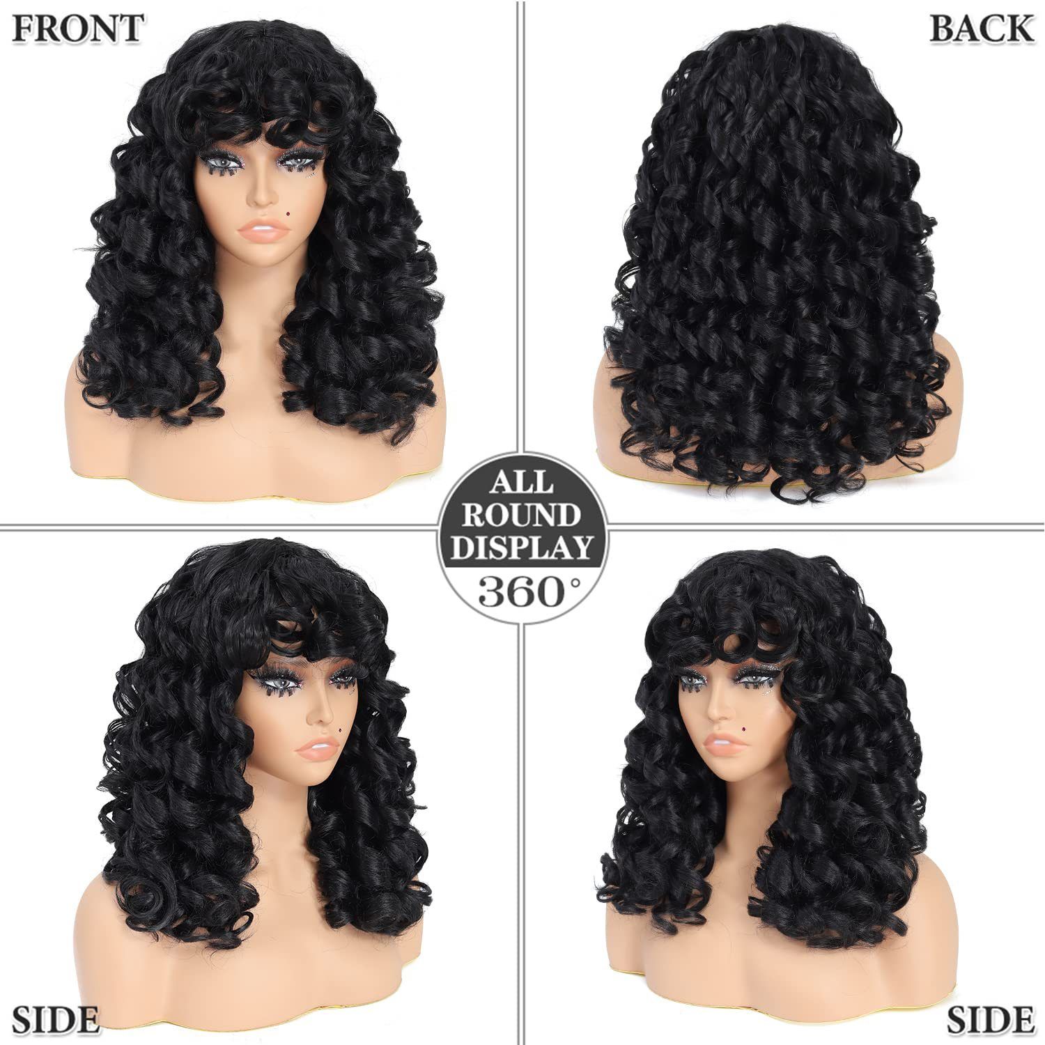 HX-M1345-New wig, European and American women's fashionable synthetic headband with bangs, short curly hair, curved wigs