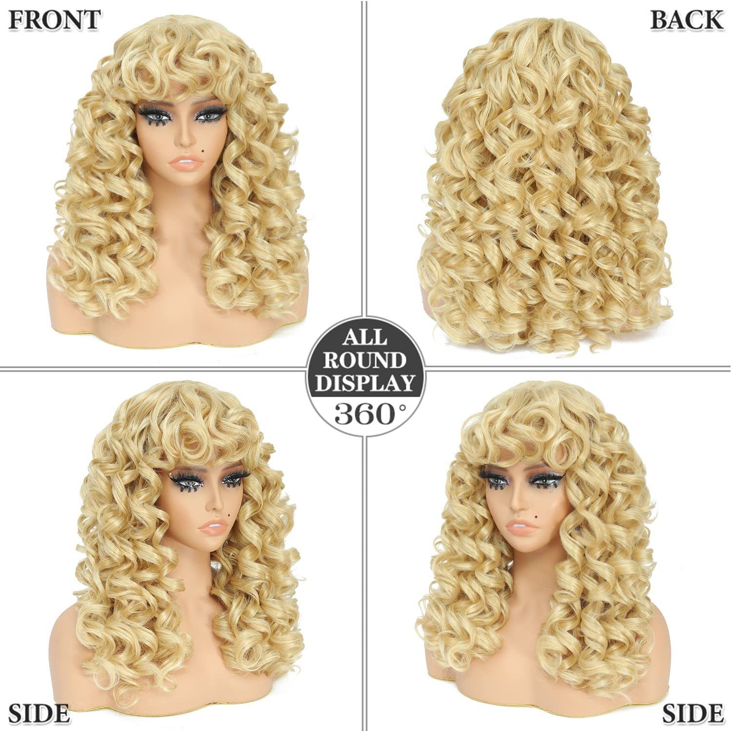 HX-M1345-New wig, European and American women's fashionable synthetic headband with bangs, short curly hair, curved wigs
