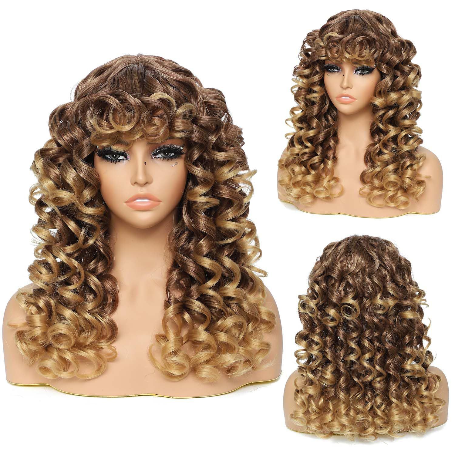 HX-M1345-New wig, European and American women's fashionable synthetic headband with bangs, short curly hair, curved wigs