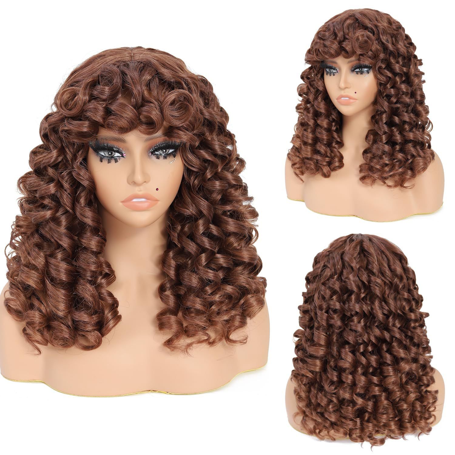 HX-M1345-New wig, European and American women's fashionable synthetic headband with bangs, short curly hair, curved wigs