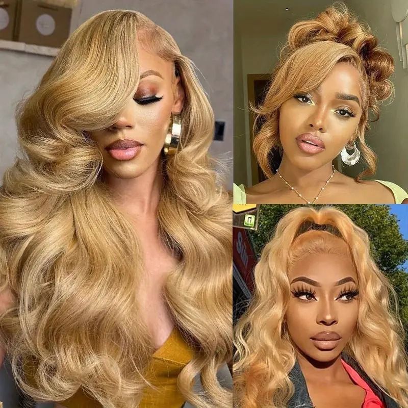HX-M1428-Hot selling lace European and American fashion wig gold new product women's big wave long curly hair full head cover