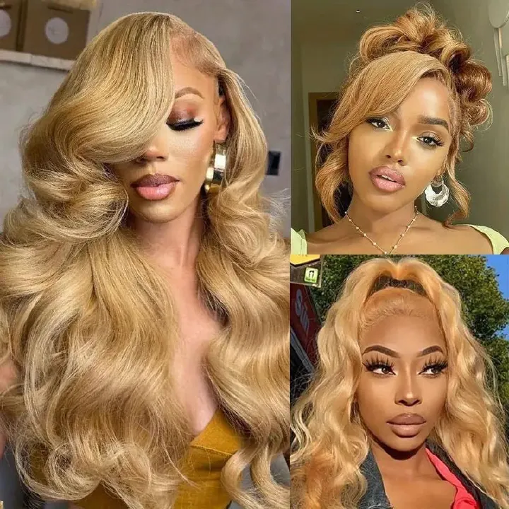 HX-M1428-Hot selling lace European and American fashion wig gold new product women's big wave long curly hair full head cover