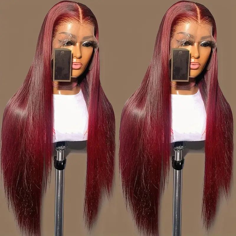 HX-M1415-Hot selling lace European and American women's daily natural wine red long straight hair synthetic headband wig