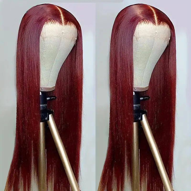 HX-M1415-Hot selling lace European and American women's daily natural wine red long straight hair synthetic headband wig