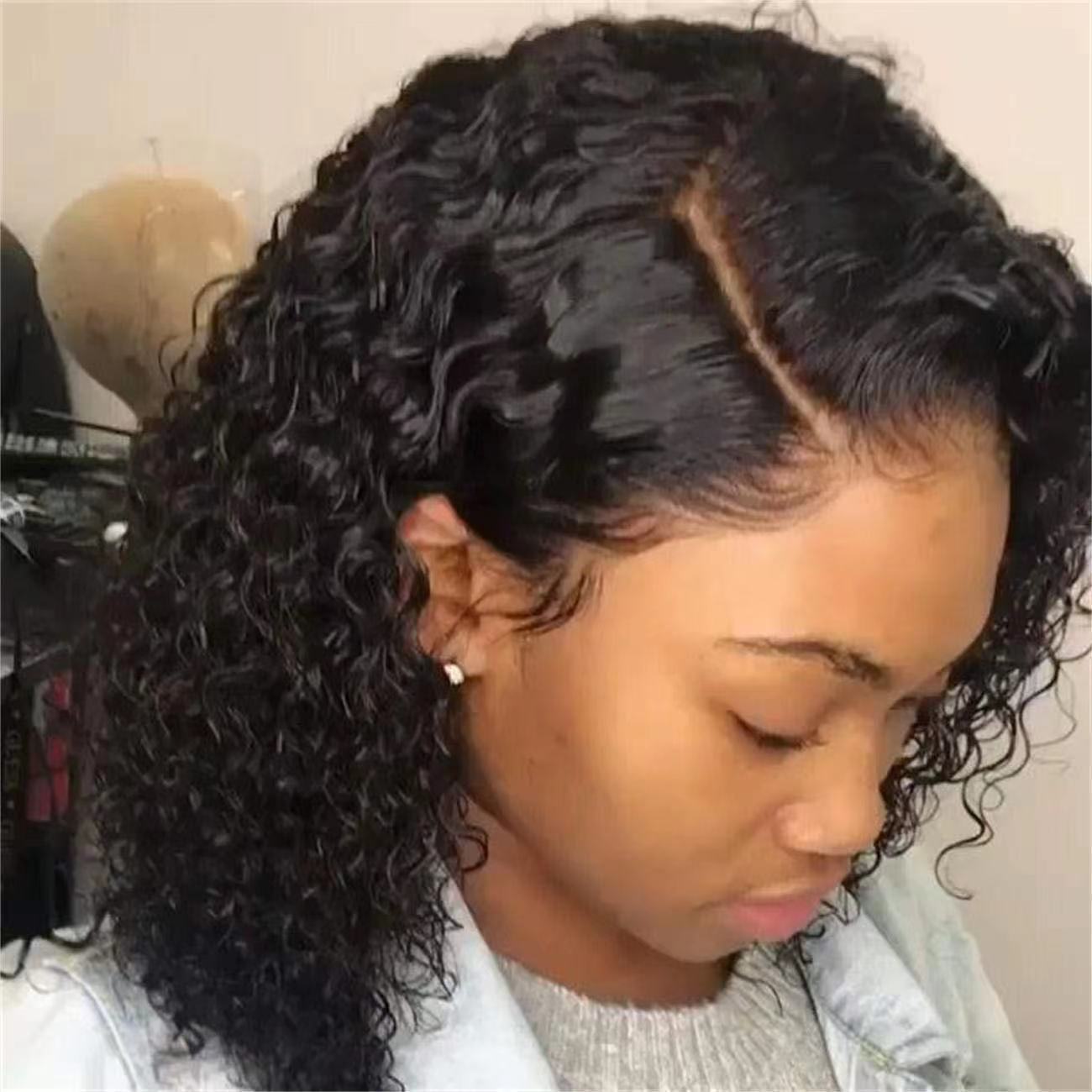HX-M0387-European and American women's fashionable wig, synthetic fiber, front lace fluffy wig, black small curly short hair, high temperature silk headband