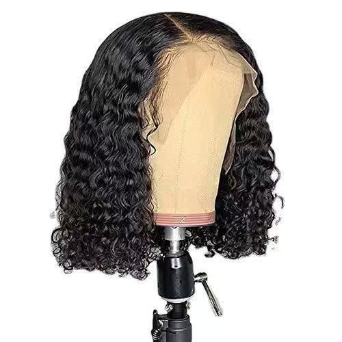 HX-M0387-European and American women's fashionable wig, synthetic fiber, front lace fluffy wig, black small curly short hair, high temperature silk headband