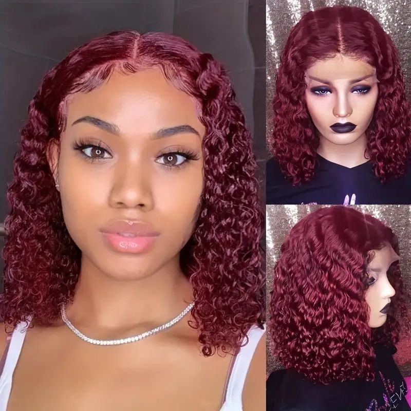 HXDJF-M1536-European and American wig with wine red hand wrapped small curly hair, lace wig, women's synthetic full head cover