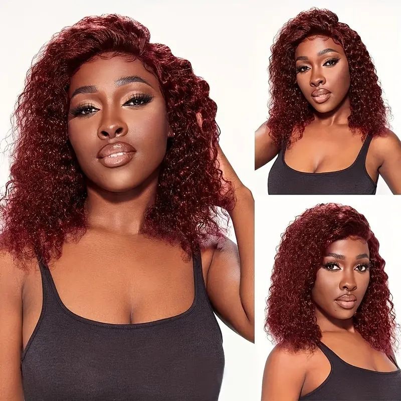HXDJF-M1536-European and American wig with wine red hand wrapped small curly hair, lace wig, women's synthetic full head cover