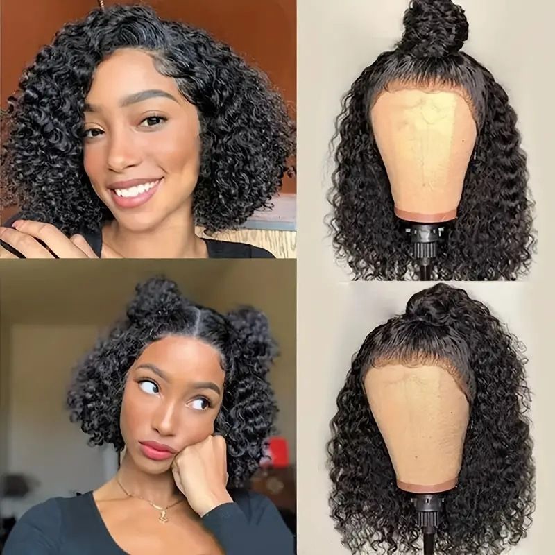 HXDJF-M1541-Front lace synthetic full head cover, European and American women's fashionable wig with black hand wrapped small curly hair in the middle