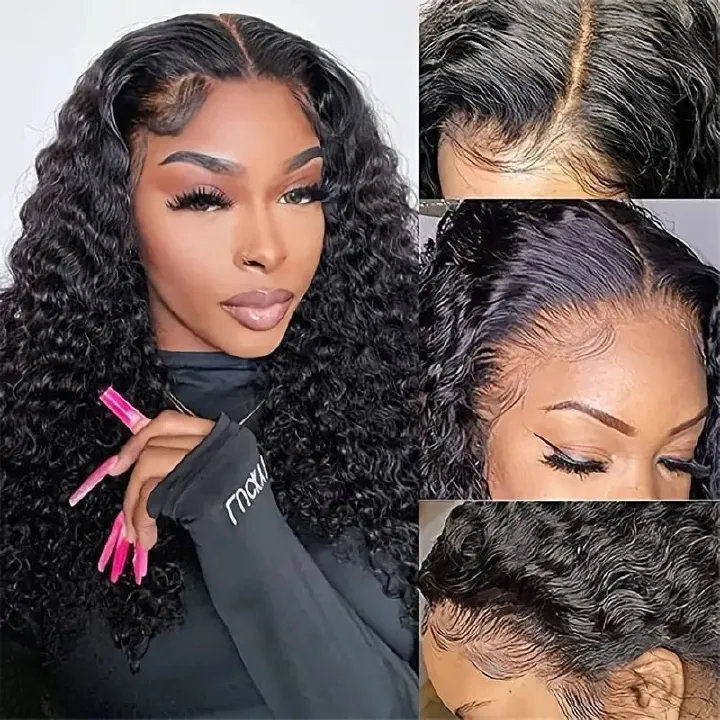 HXDJF-M1527-Front lace split black hand wrapped small curly short hair European and American women's fashionable synthetic headband wig