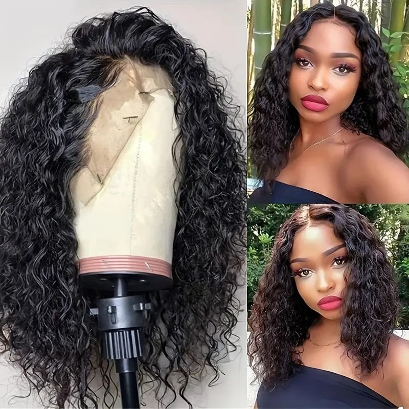 HXDJF-M1527-Front lace split black hand wrapped small curly short hair European and American women's fashionable synthetic headband wig