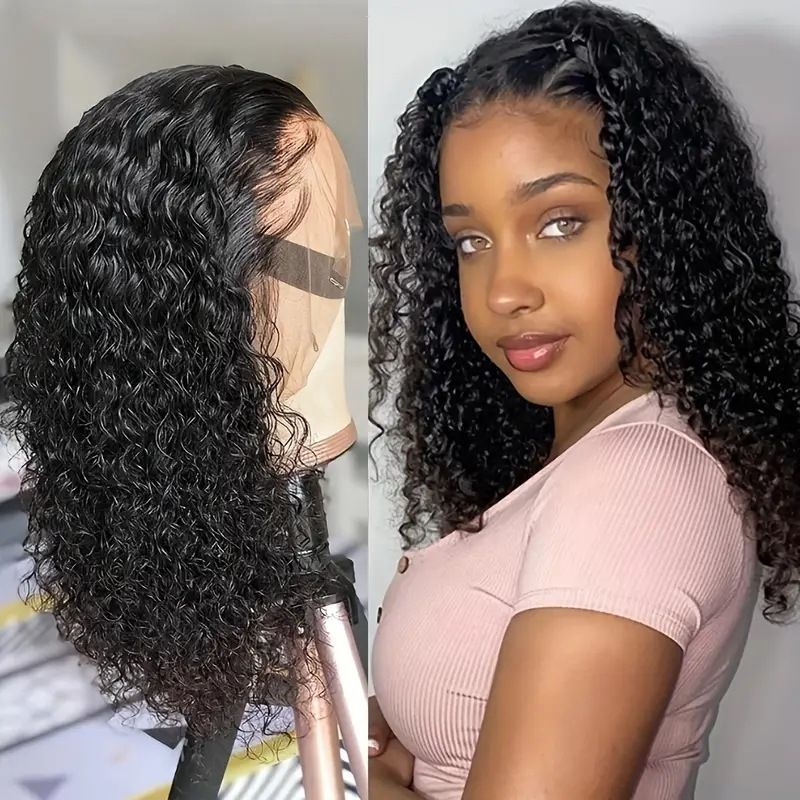 HXDJF-M1527-Front lace split black hand wrapped small curly short hair European and American women's fashionable synthetic headband wig