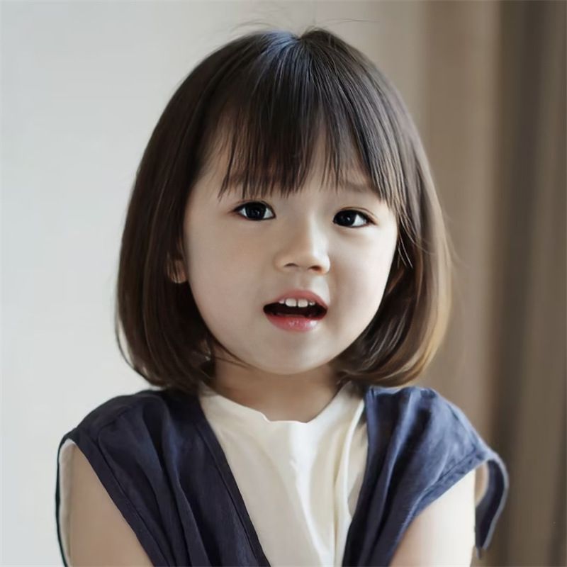 NC-905-Children's wig, cute female bob head, with bangs, high temperature silk mechanism, full head set for baby photography props, short hair