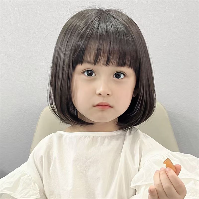 NC-905-Children's wig, cute female bob head, with bangs, high temperature silk mechanism, full head set for baby photography props, short hair