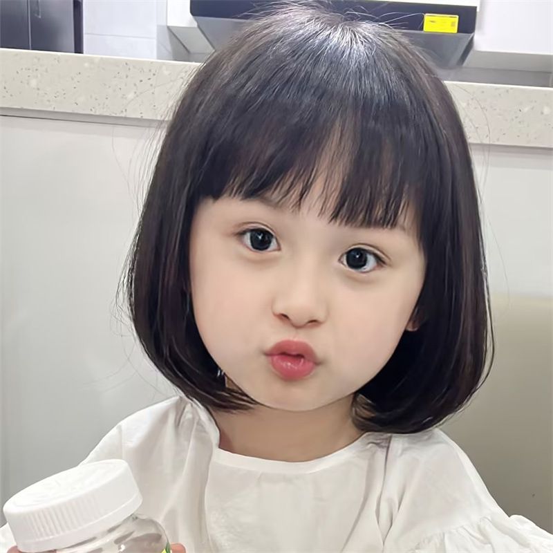 NC-905-Children's wig, cute female bob head, with bangs, high temperature silk mechanism, full head set for baby photography props, short hair