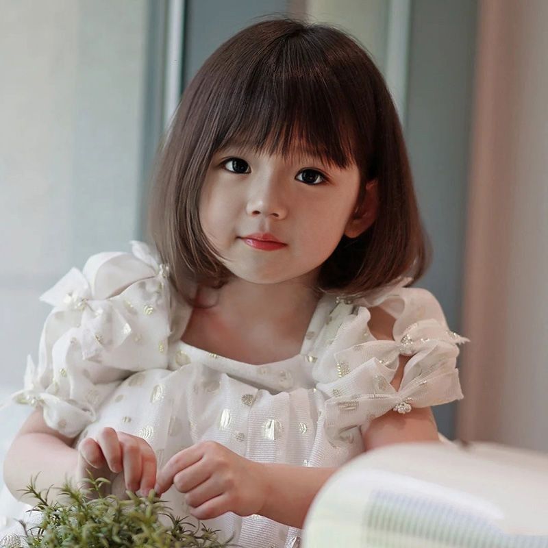 NC-905-Children's wig, cute female bob head, with bangs, high temperature silk mechanism, full head set for baby photography props, short hair