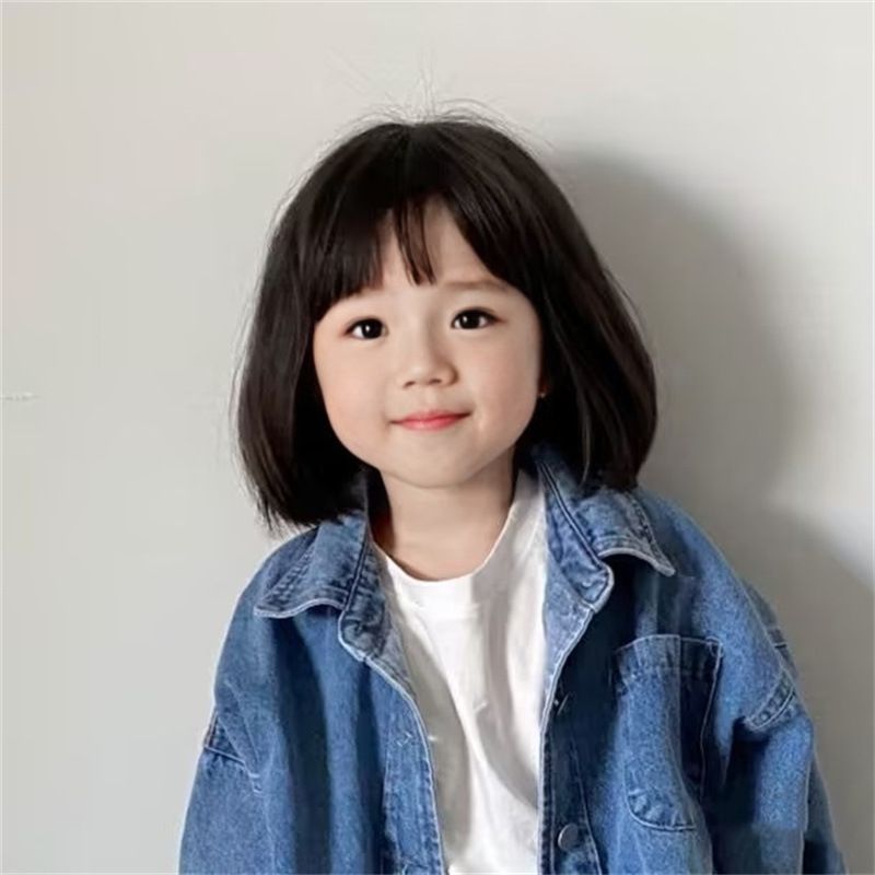 NC-905-Children's wig, cute female bob head, with bangs, high temperature silk mechanism, full head set for baby photography props, short hair