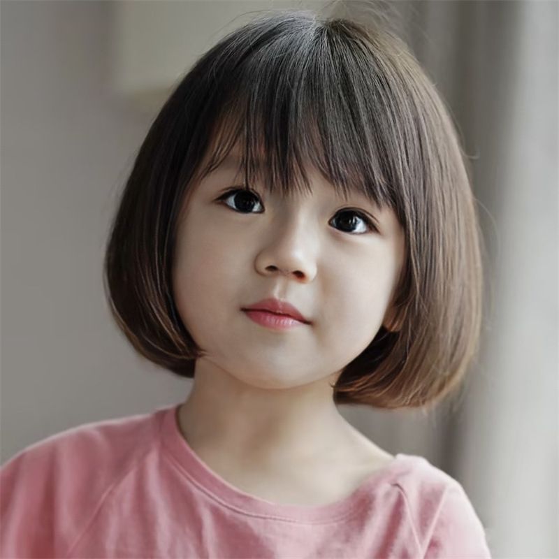 NC-905-Children's wig, cute female bob head, with bangs, high temperature silk mechanism, full head set for baby photography props, short hair