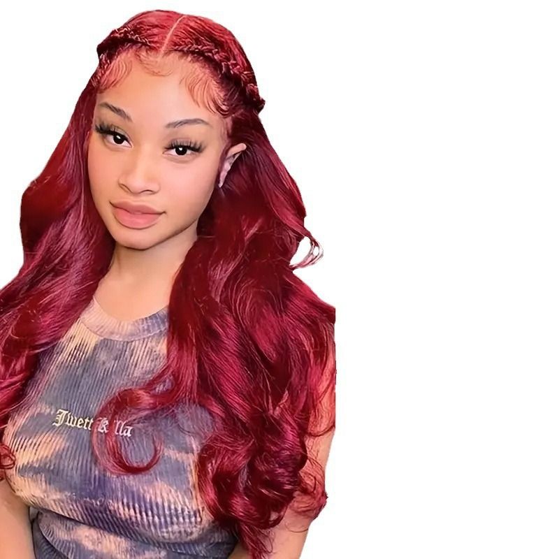 HXCJF-M1652-European and American fashionable lace wig, hot selling burgundy large wave long curly hair synthetic headband