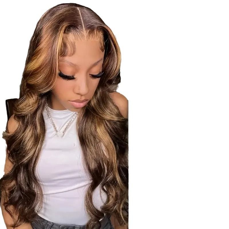 HXCJF-M1424-European and American fashion front lace women's wig, hot selling big wave long curly hair cover