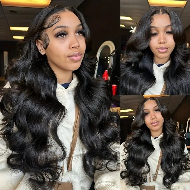 HXCJF-M1476-European and American women's front lace 13 * 4 wig black natural large wave long curly hair full head cover