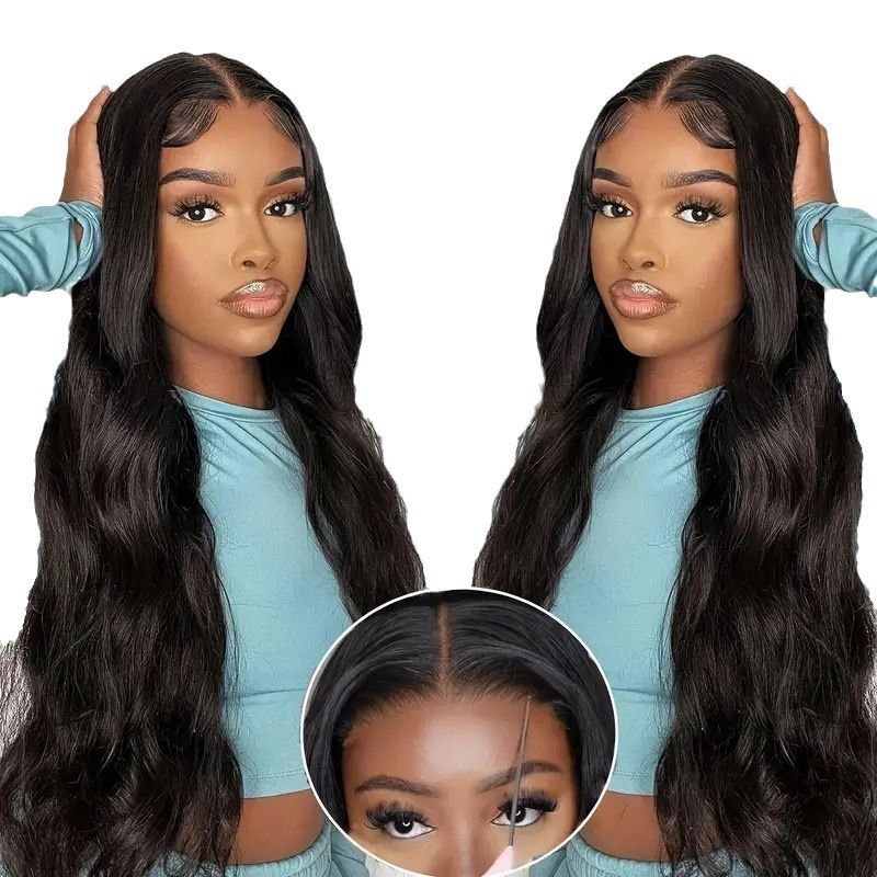 HXCJF-M1476-European and American women's front lace 13 * 4 wig black natural large wave long curly hair full head cover