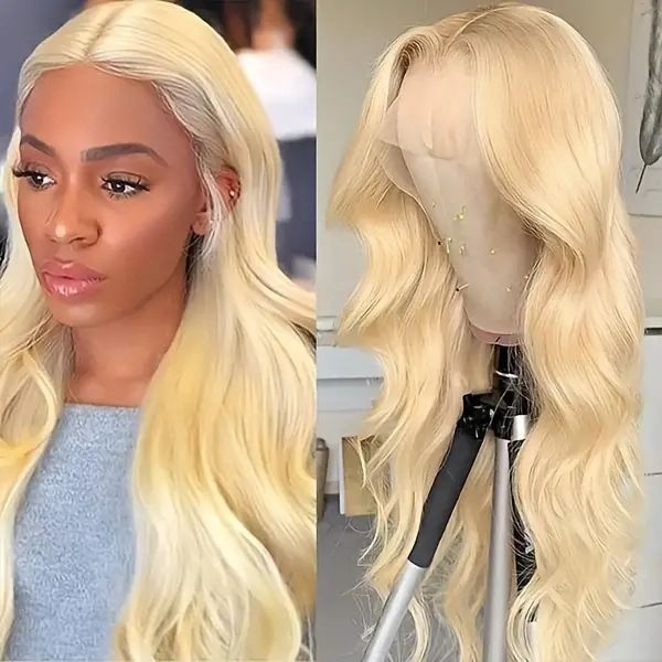 HXCJF-M1410-Best-selling Front Lace Wig - Medium-Length, Shiny Blonde, Big Wavy, Long Curly Hair