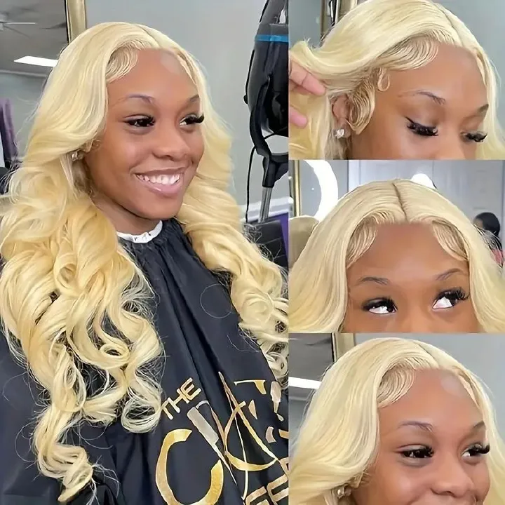 HXCJF-M1410-Best-selling Front Lace Wig - Medium-Length, Shiny Blonde, Big Wavy, Long Curly Hair