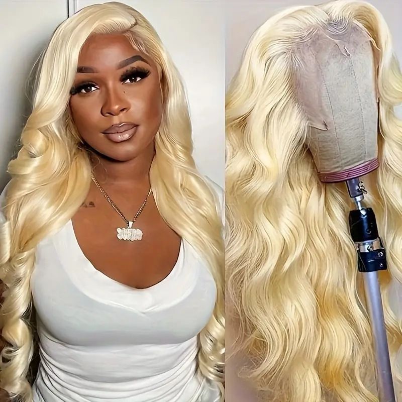 HXCJF-M1410-Best-selling Front Lace Wig - Medium-Length, Shiny Blonde, Big Wavy, Long Curly Hair