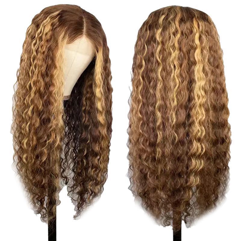 HXCJF-M0429-Front lace European and American wig, women's long curly hair, small curly hair, wavy curls, mixed color synthetic headband