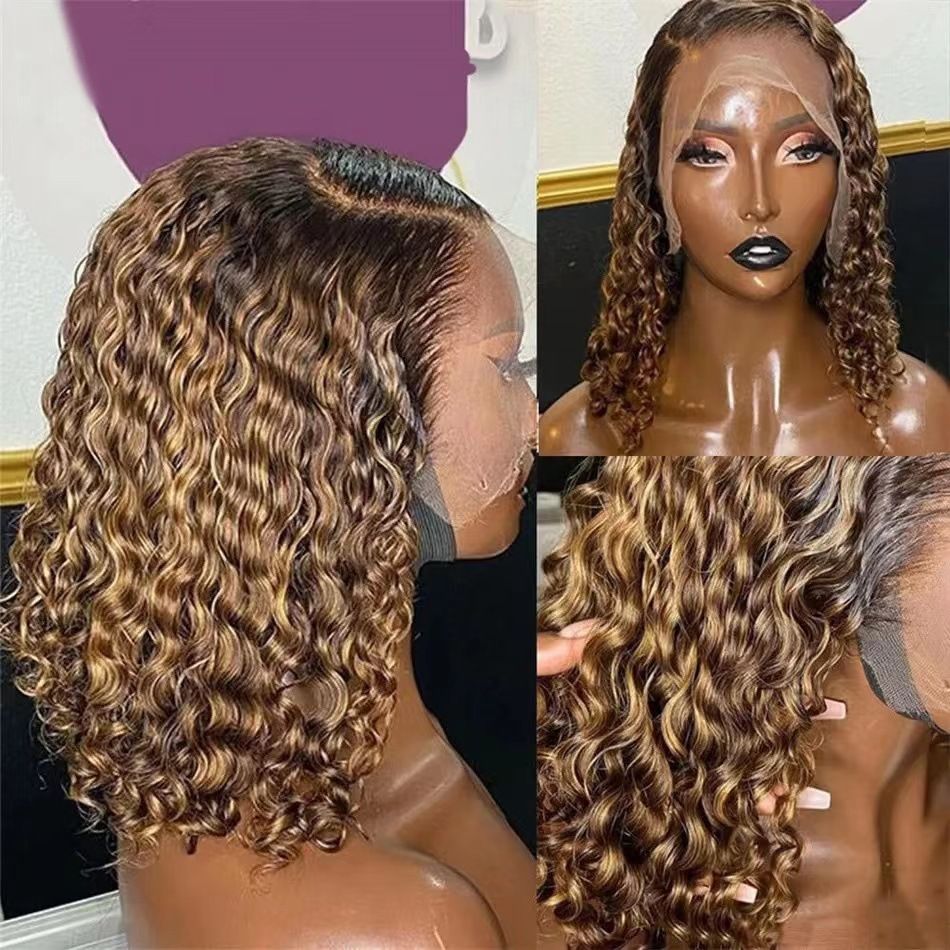 HXCJF-B1121-Wig front lace European and American women's long curly hair headband piano color African small roll