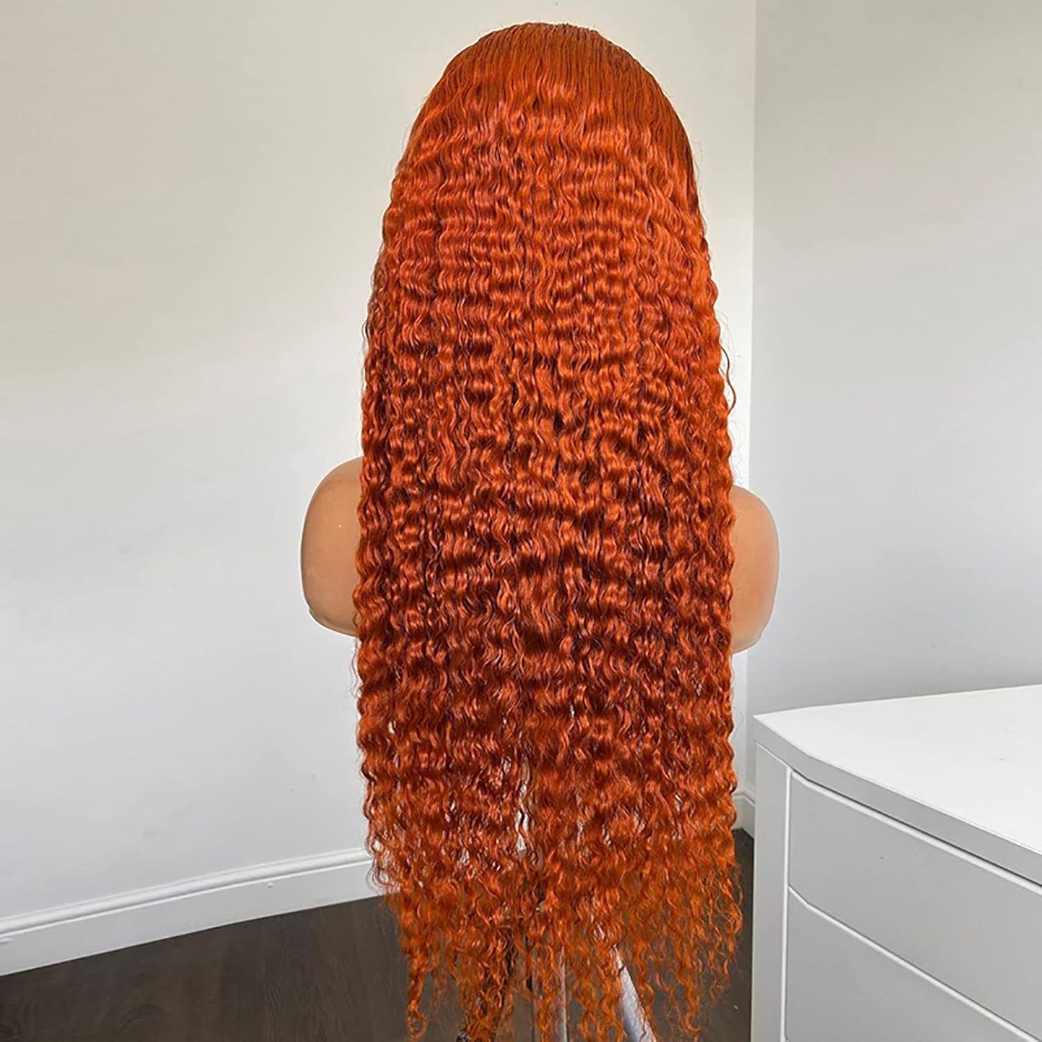 HXCJF-M1721-New wig for women in Europe and America, front lace synthetic wig headband, orange split long curly hair, small curly hair