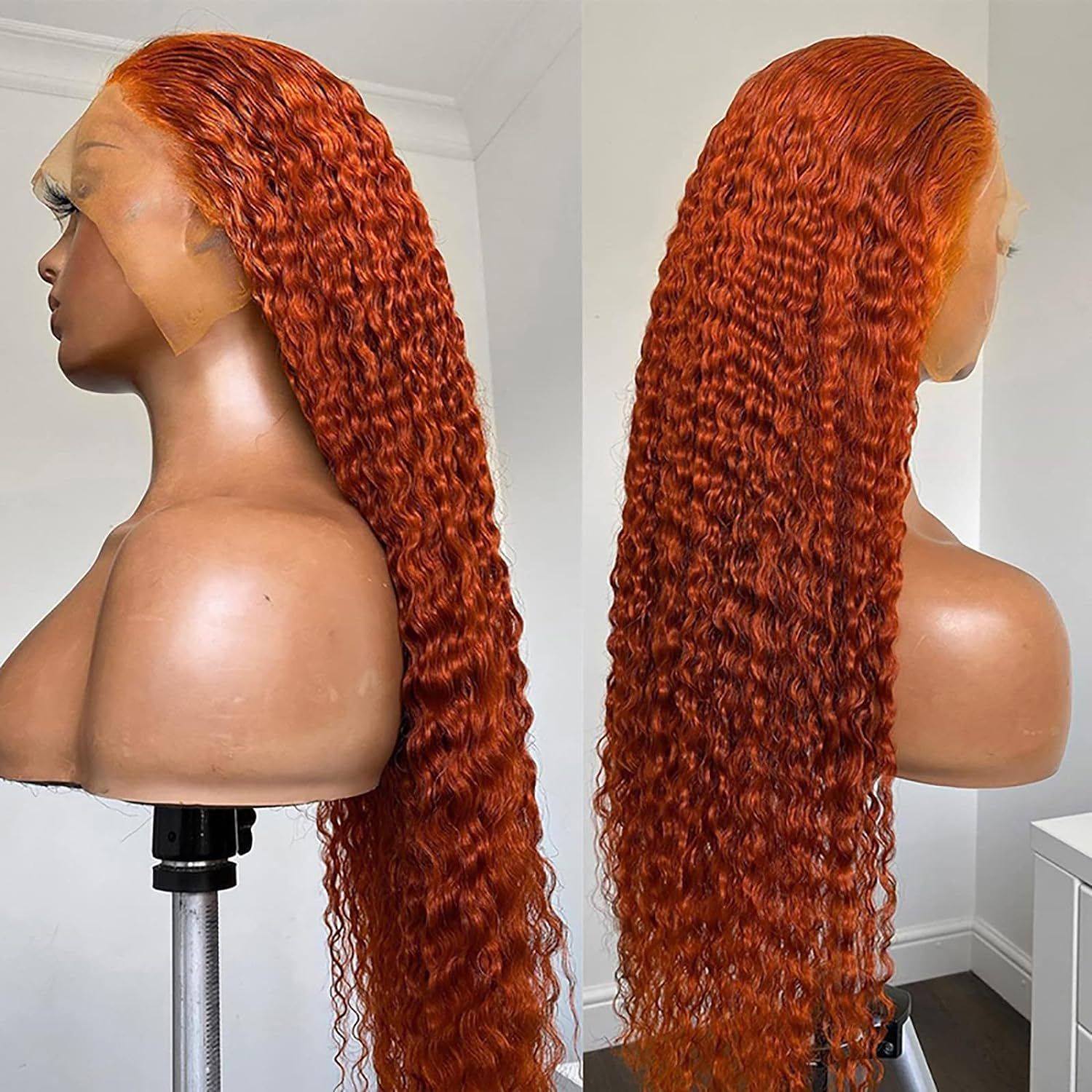 HXCJF-M1721-New wig for women in Europe and America, front lace synthetic wig headband, orange split long curly hair, small curly hair
