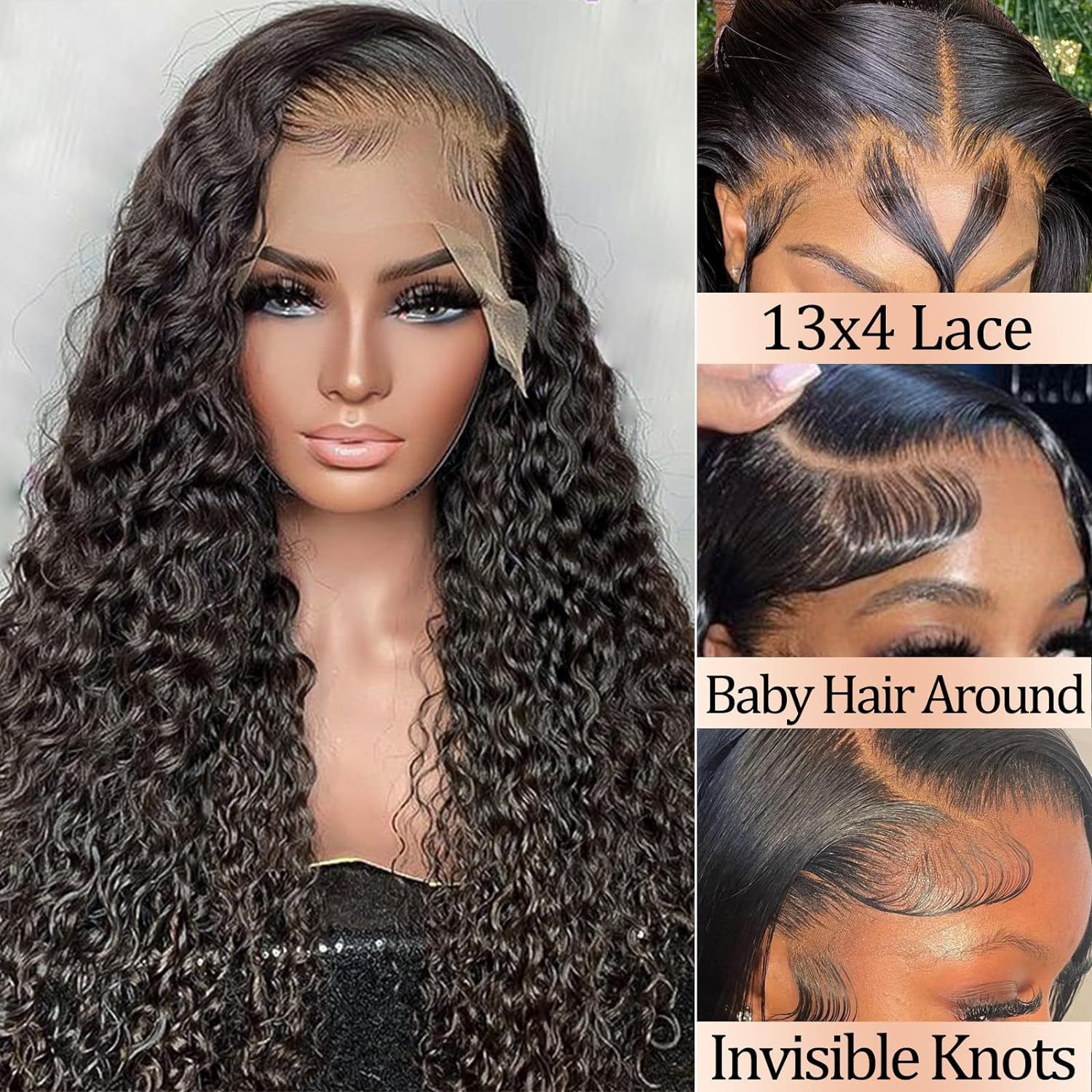HXCJF-M1417-New wig for European and American women, front lace synthetic headband, long curly hair, hand wrapped small curls