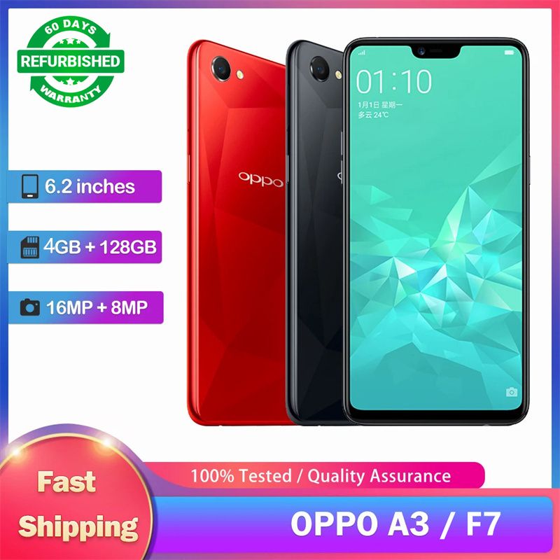 Refurbished Original OPPO A3 4G Mobile Phone Dual SIM Card 6.2'' 4GB RAM 128GB ROM 16MP+8MP MT6771 Helio P60 Octa-Core Android SmartPhone