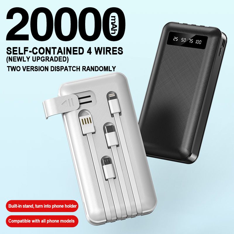 Power Bank 20000mAh 3-Wire Fast Charging Powerbank LED Display Flashlight Phone Holder Portable Battery Charger For all Phones iPhone Xiaomi Huawei Samsung oppo tenco Infinix