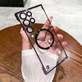 Magnetic Luxury Plating Frameless Case For Samsung Galaxy S24 Ultra S23 S22 Plus Transparent Camera Lens Protection Hard Cover