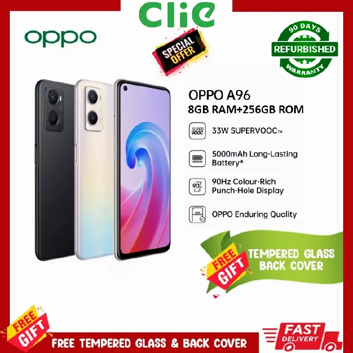 Refurbished Oppo A96 5G Mobile Phone 6.43 Inches 8GB+256GB Snapdragon 695 Octa-Core Android 11 Camera 48.0MP 4500mAh Smartphone