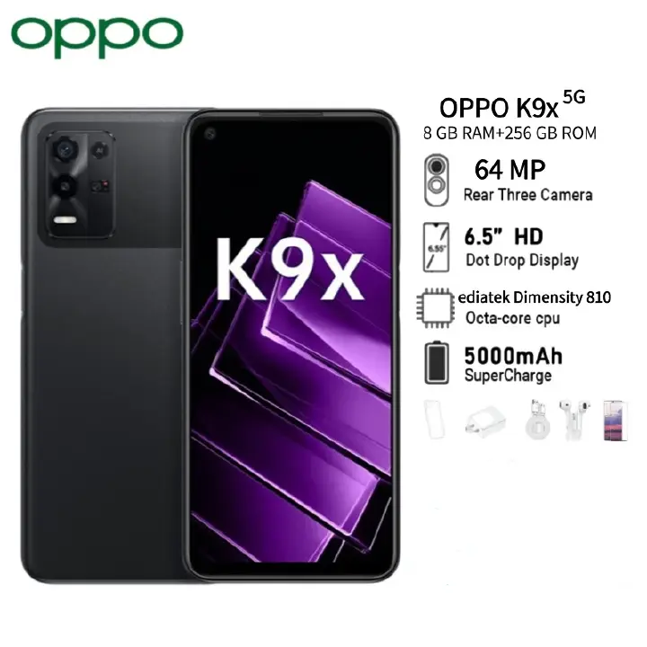 Refurbished Original Oppo K9X 5G Mobile Phone Dimensity 810 Octa 8GB+ 128GB/256GB 6.49" 90HZ 64.0MP Fingerprint Face ID OTA
