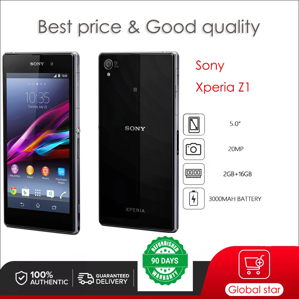 Refurbished Sony Xperia Z1 C6903 Original Unlocked Octa-core 5.0" 16GB 2GB Snapdragon Cellphone 20MP 4G Smartphone
