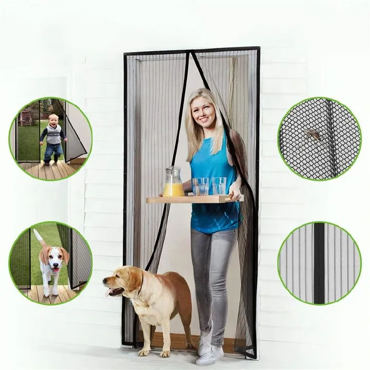 Magnetic Screen Door Anti-Mosquito Curtain with Hook and Loop Tape, Self Sealing, Heavy Duty, Hands Free Mesh Partition Keeps Bugs Out - Pet and Kid Friendly