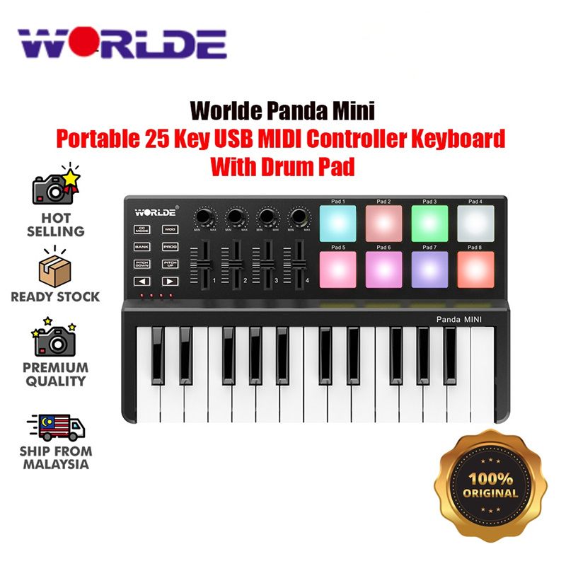 WORLDE Panda Mini MIDI Keyboard MIDI Controller and Drum Pad MINI 25-Key Ultra-Portable USB MIDI Keyboard Controller