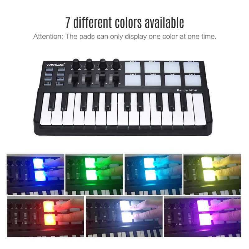 WORLDE Panda Mini MIDI Keyboard MIDI Controller and Drum Pad MINI 25-Key Ultra-Portable USB MIDI Keyboard Controller