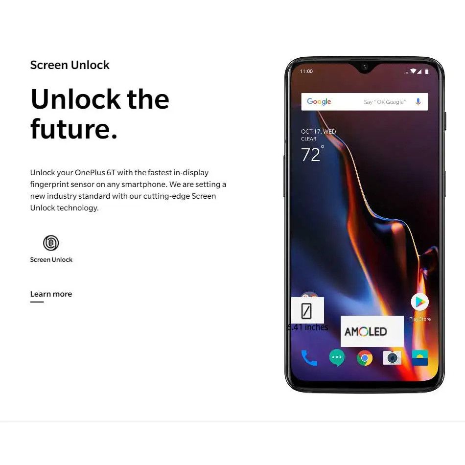 Refurbished Oneplus 6T 8GB 128GB Snapdragon 845 Global version Cellphone 5G LTE 6.41'' NFC 3700mAh 20MP+16MP full screen used phone